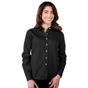 LADIES LONG SLEEVE EASY CARE POPLIN  -  BLACK 2 EXTRA LARGE SOLID