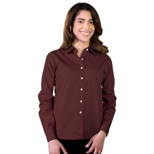 LADIES LONG SLEEVE EASY CARE POPLIN  -  CHOCOLATE 2 EXTRA LARGE SOLID