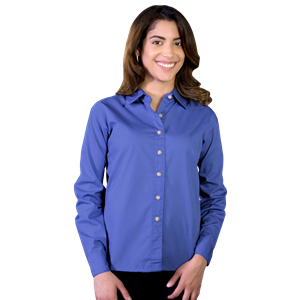 LADIES LONG SLEEVE EASY CARE POPLIN  -  FRENCH BLUE 2 EXTRA LARGE SOLID