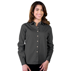 LADIES LONG SLEEVE EASY CARE POPLIN  -  GRAPHITE 2 EXTRA LARGE SOLID