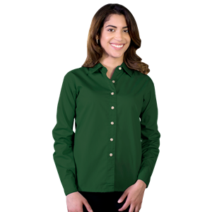 LADIES LONG SLEEVE EASY CARE POPLIN  -  HUNTER 2 EXTRA LARGE SOLID