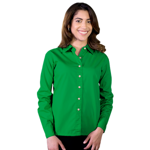LADIES LONG SLEEVE EASY CARE POPLIN  -  KELLY 2 EXTRA LARGE SOLID