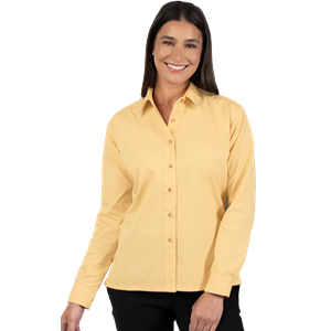 LADIES LONG SLEEVE EASY CARE POPLIN  -  MAIZE 2 EXTRA LARGE SOLID