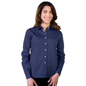 LADIES LONG SLEEVE EASY CARE POPLIN  -  NAVY 2 EXTRA LARGE SOLID