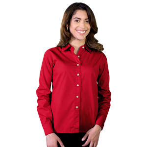 LADIES LONG SLEEVE EASY CARE POPLIN  -  RED 2 EXTRA LARGE SOLID
