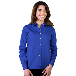 LADIES LONG SLEEVE EASY CARE POPLIN  -  ROYAL 2 EXTRA LARGE SOLID