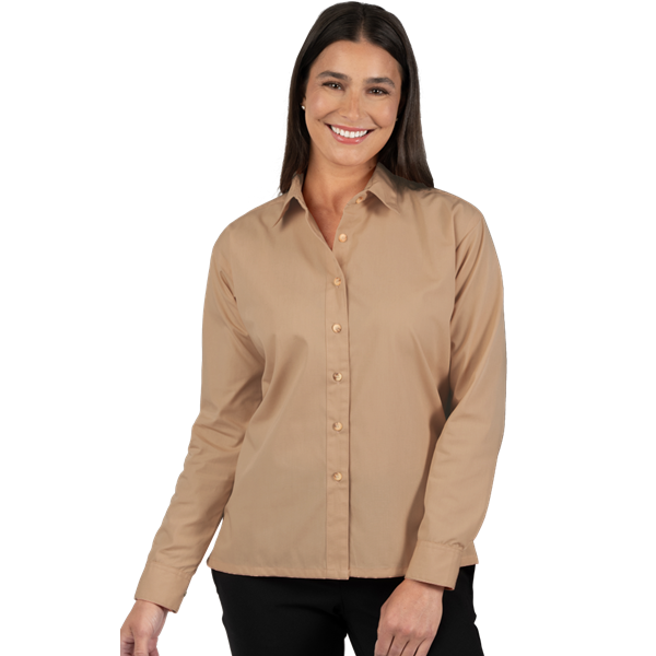 6216-TAN-XS-SOLID|BG6216|Ladies' L/S Superblend Poplin Shirt with Bone ...