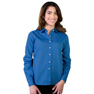 LADIES LONG SLEEVE EASY CARE POPLIN  -  TURQUOISE 2 EXTRA LARGE SOLID
