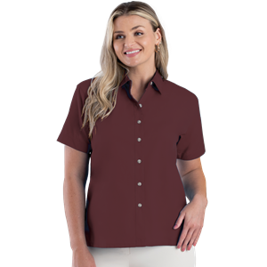 LADIES SHORT SLEEVE  EASY CARE POPLIN  -  CHOCOLATE 2 EXTRA LARGE SOLID