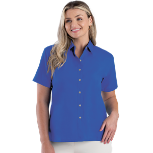 LADIES SHORT SLEEVE EASY CARE POPLIN  -  FRENCH BLUE 2 EXTRA LARGE SOLID
