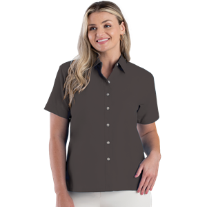 LADIES SHORT SLEEVE  EASY CARE POPLIN  -  GRAPHITE 2 EXTRA LARGE SOLID