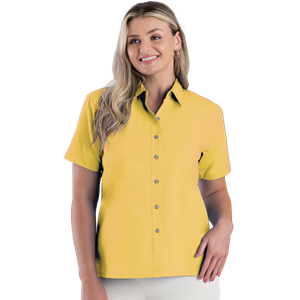 LADIES SHORT SLEEVE  EASY CARE POPLIN  -  MAIZE 2 EXTRA LARGE SOLID