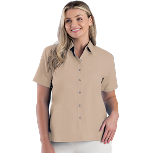 LADIES SHORT SLEEVE  EASY CARE POPLIN  -  NATURAL 2 EXTRA LARGE SOLID