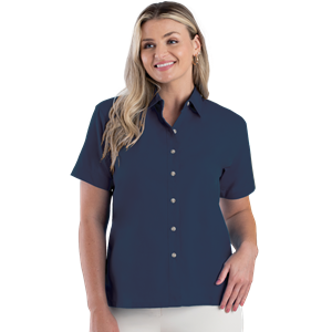 LADIES SHORT SLEEVE  EASY CARE POPLIN  -  NAVY 2 EXTRA LARGE SOLID