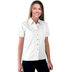 LADIES SHORT SLEEVE  EASY CARE POPLIN  -  WHITE 2 EXTRA LARGE SOLID