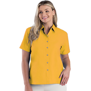 LADIES SHORT SLEEVE  EASY CARE POPLIN  -  YELLOW 2 EXTRA LARGE SOLID