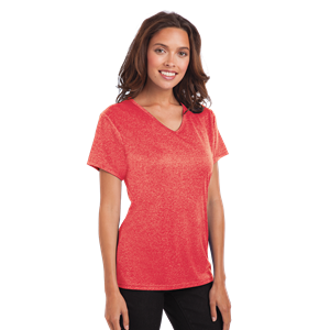 LADIES HEATHERED WICKING TEE  -  HEATHER RED SMALL SOLID