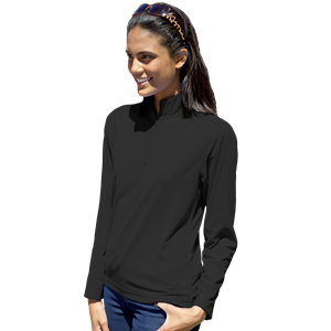 LADIES WICKING SOLID 1/4 ZIP LS PULLOVER  -  BLACK 2 EXTRA LARGE SOLID