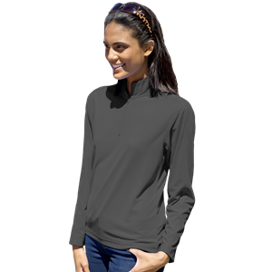 LADIES WICKING SOLID 1/4 ZIP LS PULLOVER  -  GRAPHITE 2 EXTRA LARGE SOLID