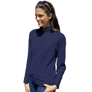 LADIES WICKING SOLID 1/4 ZIP LS PULLOVER  -  NAVY 2 EXTRA LARGE SOLID