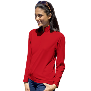 LADIES WICKING SOLID 1/4 ZIP LS PULLOVER  -  RED 2 EXTRA LARGE SOLID
