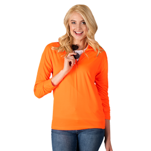 LADIES WICKING SOLID 1/4 ZIP LS PULLOVER  -  SAFETY ORANGE 2 EXTRA LARGE SOLID