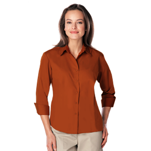 LADIES 3/4 SLEEVE EASY CARE POPLIN WITH MATCHING BUTTONS  -  BURNT ORANGE 2 EXTRA LARGE SOLID
