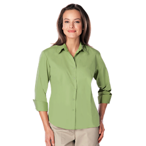LADIES 3/4 SLEEVE EASY CARE POPLIN WITH MATCHING BUTTONS  -  CACTUS SMALL SOLID