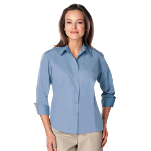 LADIES 3/4 SLEEVE EASY CARE POPLIN WITH MATCHING BUTTONS  -  LIGHT BLUE 2 EXTRA LARGE SOLID