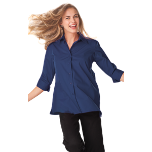 LADIES 3/4 SLEEVE EASY CARE POPLIN SWING BLOUSE/MATCHING BUTTONS   -  NAVY 2 EXTRA LARGE SOLID