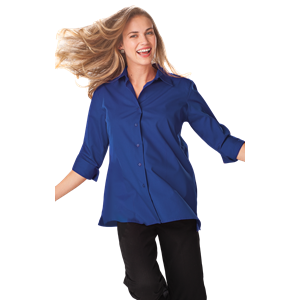 LADIES 3/4 SLEEVE EASY CARE POPLIN SWING BLOUSE/MATCHING BUTTONS   -  ROYAL 2 EXTRA LARGE SOLID