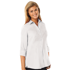 LADIES 3/4 SLEEVE EASY CARE POPLIN SWING BLOUSE/MATCHING BUTTONS   -  WHITE 2 EXTRA LARGE SOLID