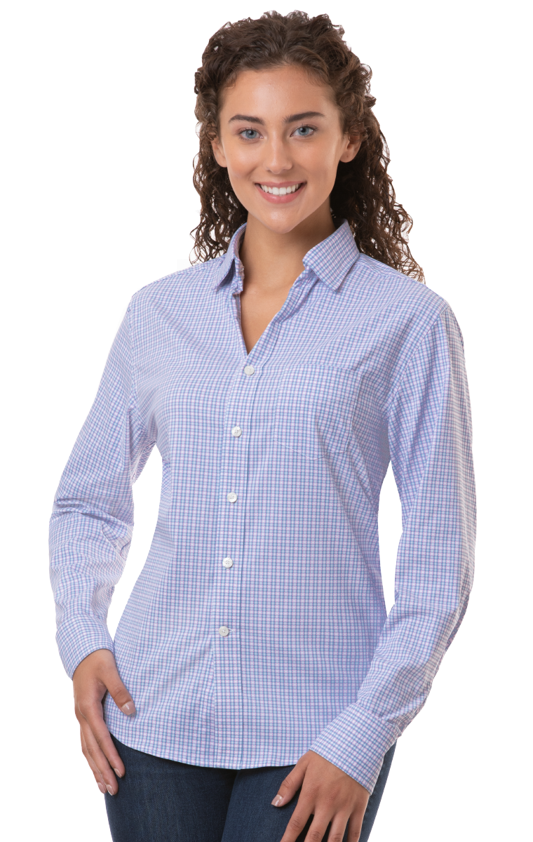 Ladies L/S Tricolor Plaid-Blue Generation