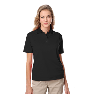 LADIES WICKING PIPED POLO  -  BLACK 2 EXTRA LARGE SOLID
