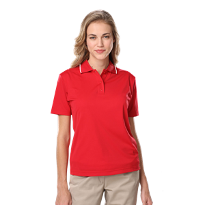 LADIES WICKING PIPED POLO  -  RED 2 EXTRA LARGE SOLID