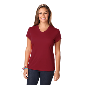 LADIES SOLID WICKING T -  BURGUNDY EXTRA SMALL SOLID