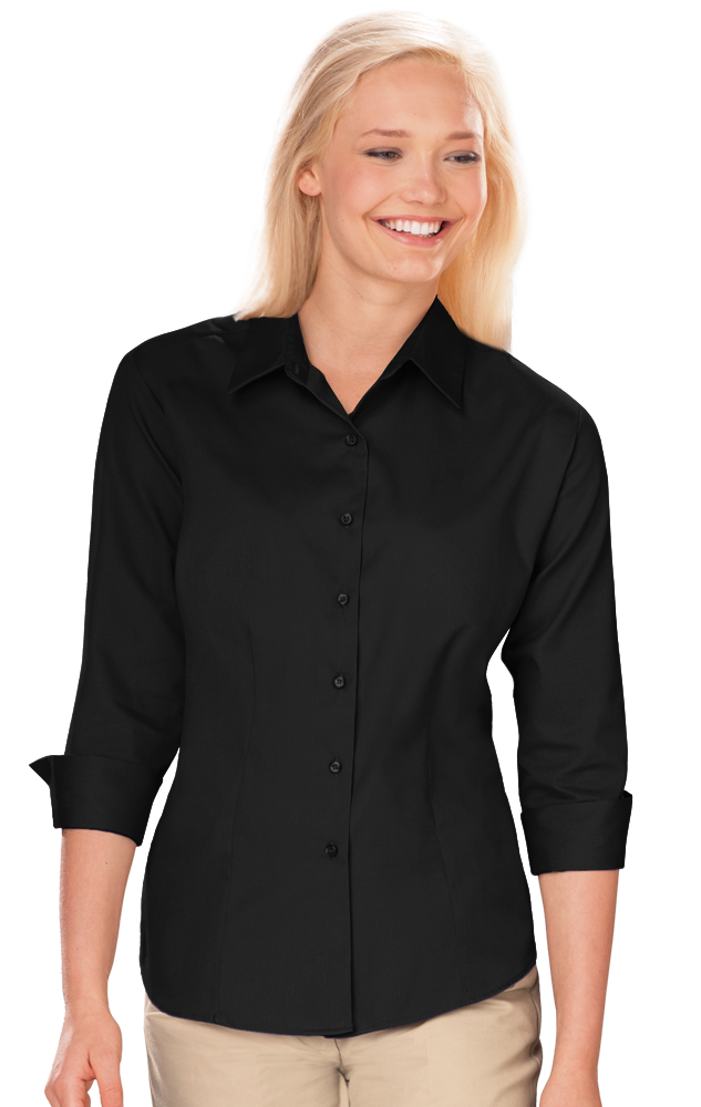 Ladies&#8216; 3/4 Sleeve Fine Line Twill Shirt-Blue Generation