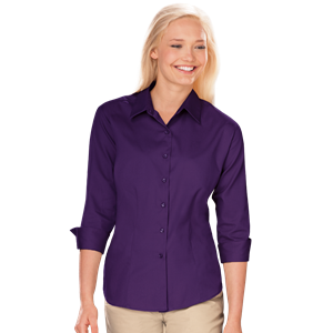 LADIES 3/4 SLEEVE PEACHED FINE LINE TWILL SHIRT  -  PURPLE 2 EXTRA LARGE SOLID