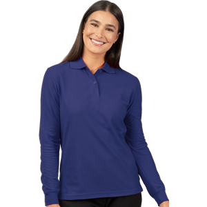 LADIES SOFT TOUCH LONG SLEEVE POLO  -  NAVY SMALL SOLID
