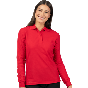 LADIES SOFT TOUCH LONG SLEEVE POLO  -  RED 2 EXTRA LARGE SOLID