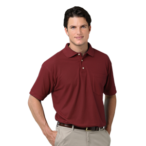 MENS SHORT SLEEVE TEFLON TREATED PIQUES WITH POCKET  -  BURGUNDY 2 EXTRA LARGE SOLID