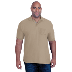 MENS SHORT SLEEVE TEFLON TREATED PIQUES WITH POCKET  -  TAN EXTRA SMALL SOLID