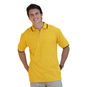 MENS SHORT SLEEVE TIPPED COLLAR & CUFF PIQUES###  -  YELLOW SMALL TIPPED BLACK