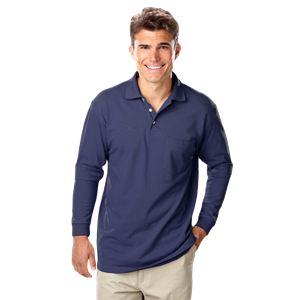 MENS LONG SLEEVE SUPERBLEND PIQUE WITH POCKET  -  NAVY 2 EXTRA LARGE SOLID