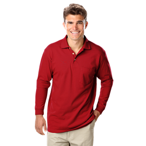 MENS LONG SLEEVE SUPERBLEND PIQUE WITH POCKET  -  RED 2 EXTRA LARGE SOLID