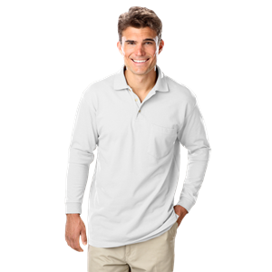 MENS LONG SLEEVE SUPERBLEND PIQUE WITH POCKET  -  WHITE 2 EXTRA LARGE SOLID