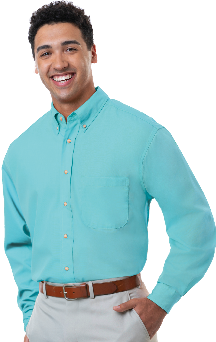 Men&#8216;s L/S Superblend Poplin Shirt with Bone Buttons-Blue Generation