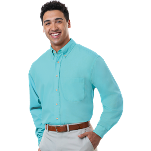 MENS LONG SLEEVE EASY CARE POPLIN  -  AQUA 10 EXTRA LARGE SOLID