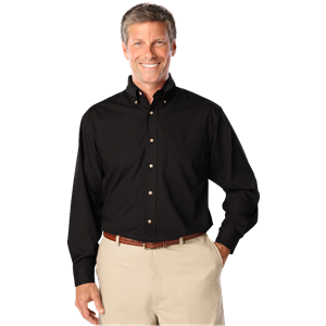 MENS LONG SLEEVE EASY CARE POPLIN  -  BLACK 10 EXTRA LARGE SOLID