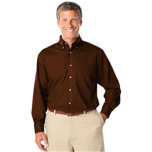 MENS LONG SLEEVE EASY CARE POPLIN  -  CHOCOLATE 10 EXTRA LARGE SOLID